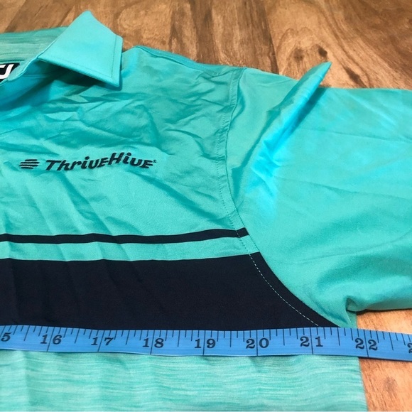 FootJoy Short Sleeve Golf Shirt Polo Mens Medium Teal Black Stripe ThriveHive - Picture 8 of 10
